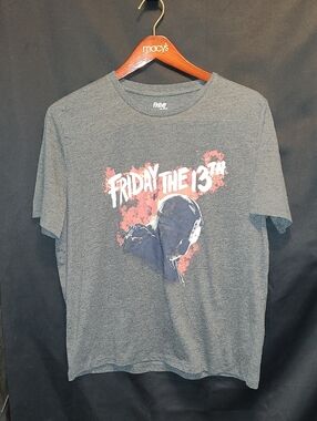 MAD Engine Friday the 13th Heather Gray Graphic Tee with Red Accent SIZE LARGE
